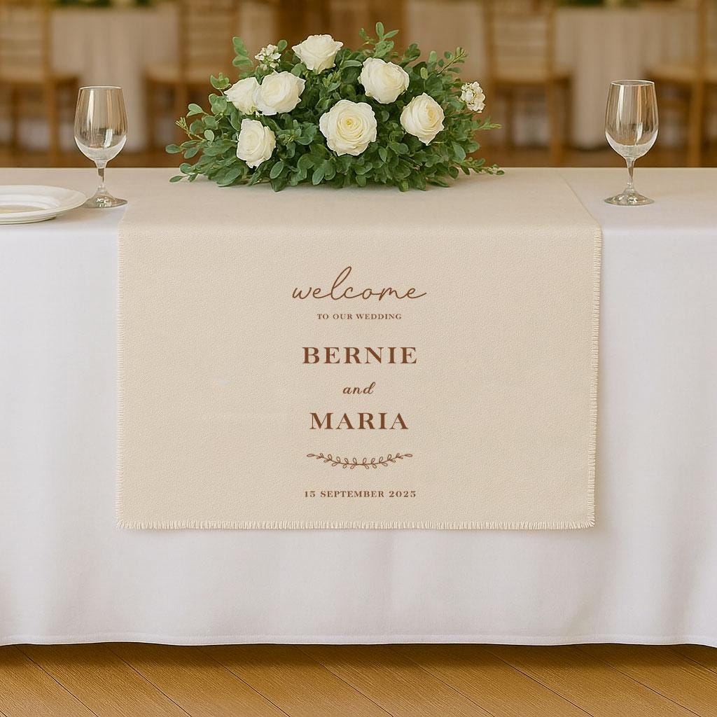 Custom Wedding Table Runner, Personalized Wedding Table Sign, Sweetheart Table Banner, Linen Wedding Decor, Custom Fabric Sign for Reception
