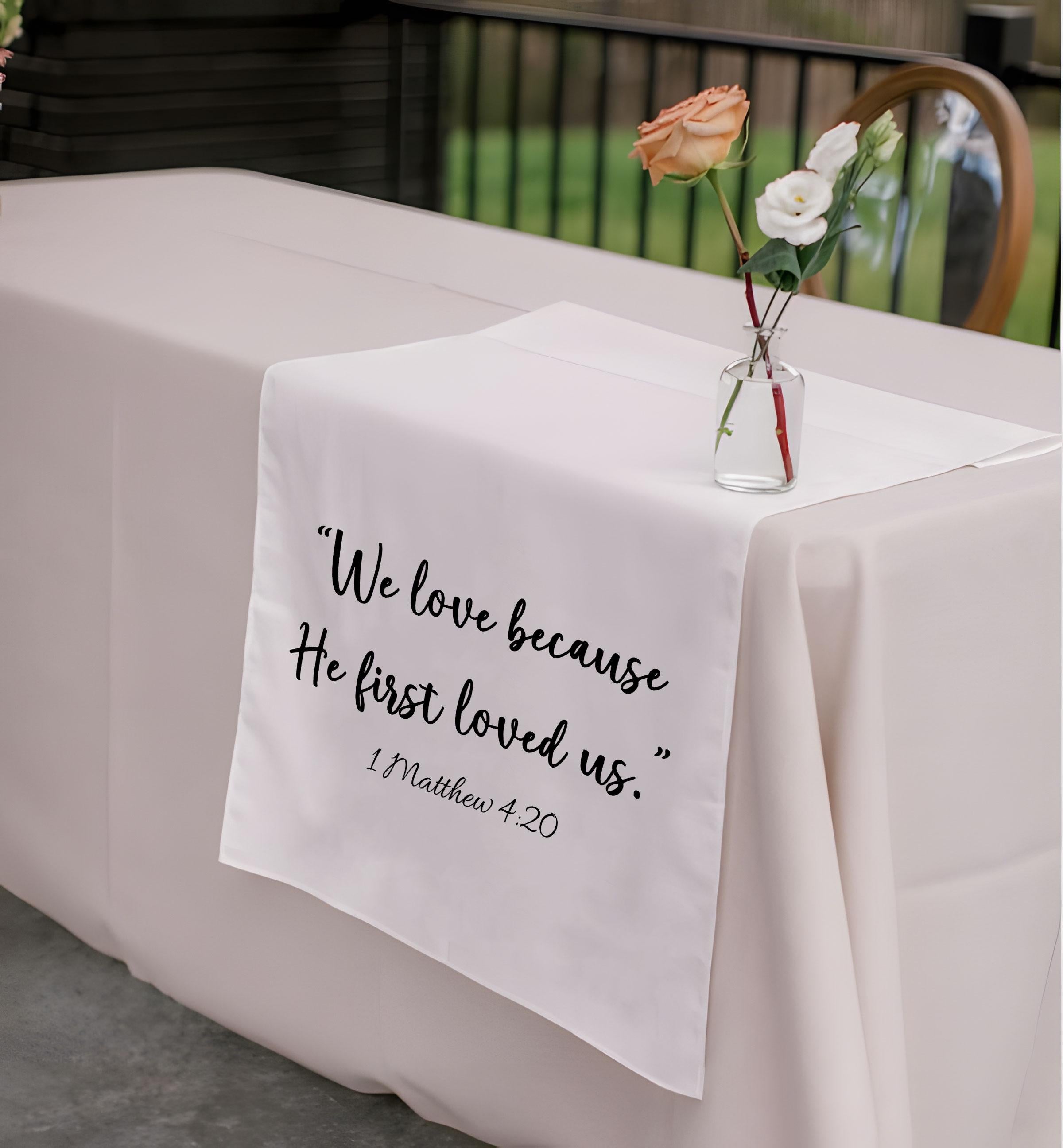 Bible Verse Wedding Table Runner, Christian Wedding Table Decor, Personalized Fabric Banner, Scripture Wedding Sign, Wedding Decoration