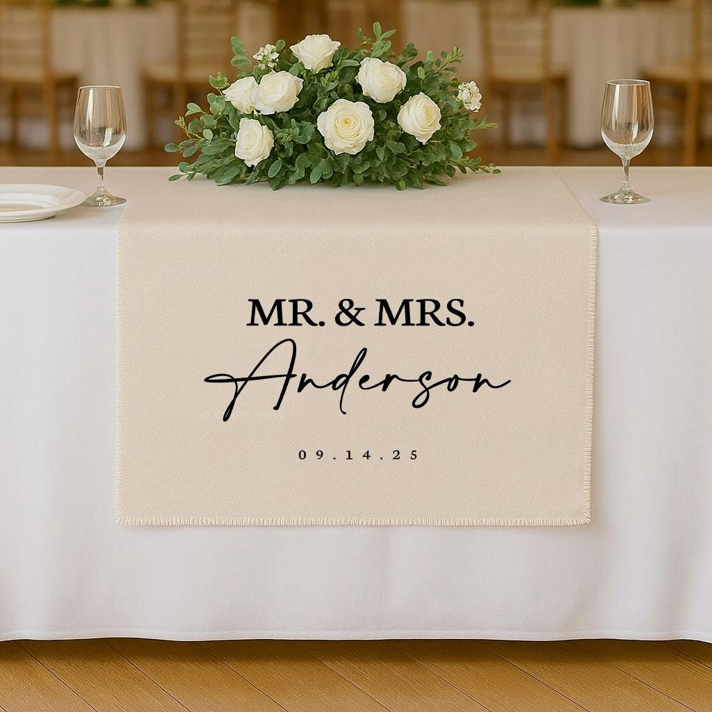 Wedding Table Runner, Personalized Last Name Sign, Custom Linen Wedding Banner, Sweetheart Table Decor, Wedding Reception Gift