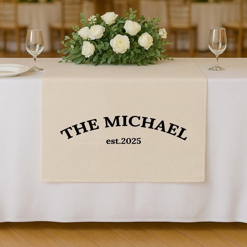 Personalized Last Name Wedding Table Runner, Custom Family Name Sign, Linen Wedding Banner, Sweetheart Table Decor, Anniversary Gift Idea