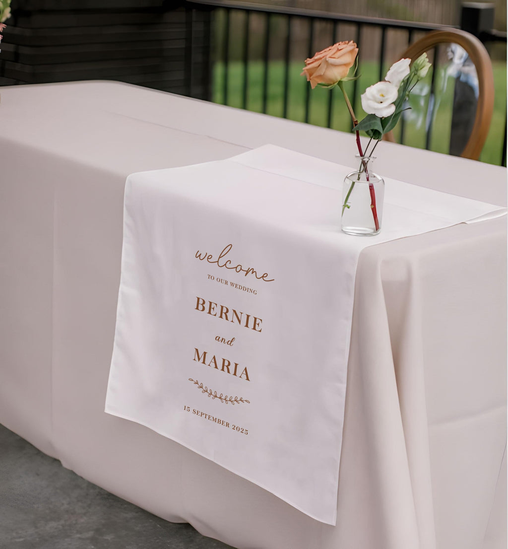 Custom Wedding Table Runner, Personalized Wedding Table Sign, Sweetheart Table Banner, Linen Wedding Decor, Custom Fabric Sign for Reception
