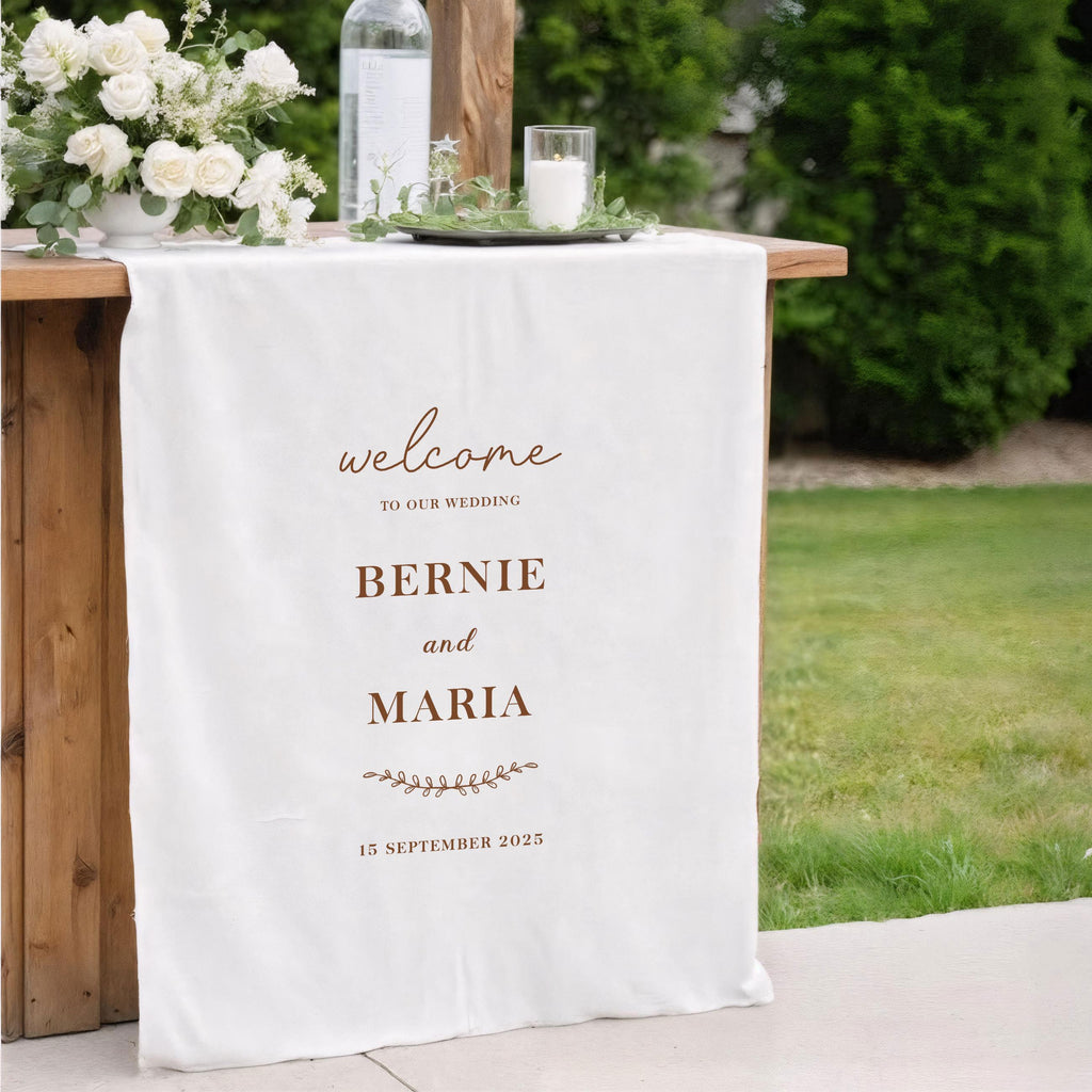 Custom Wedding Table Runner, Personalized Wedding Table Sign, Sweetheart Table Banner, Linen Wedding Decor, Custom Fabric Sign for Reception