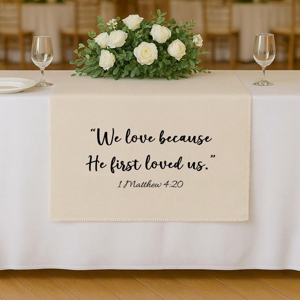 Bible Verse Wedding Table Runner, Christian Wedding Table Decor, Personalized Fabric Banner, Scripture Wedding Sign, Wedding Decoration