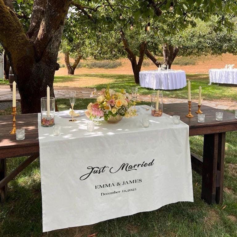 Custom Wedding Table Runner, Personalized Linen Wedding Sign, Sweetheart Table Decor, Just Married Banner, Bridal Table Decoration