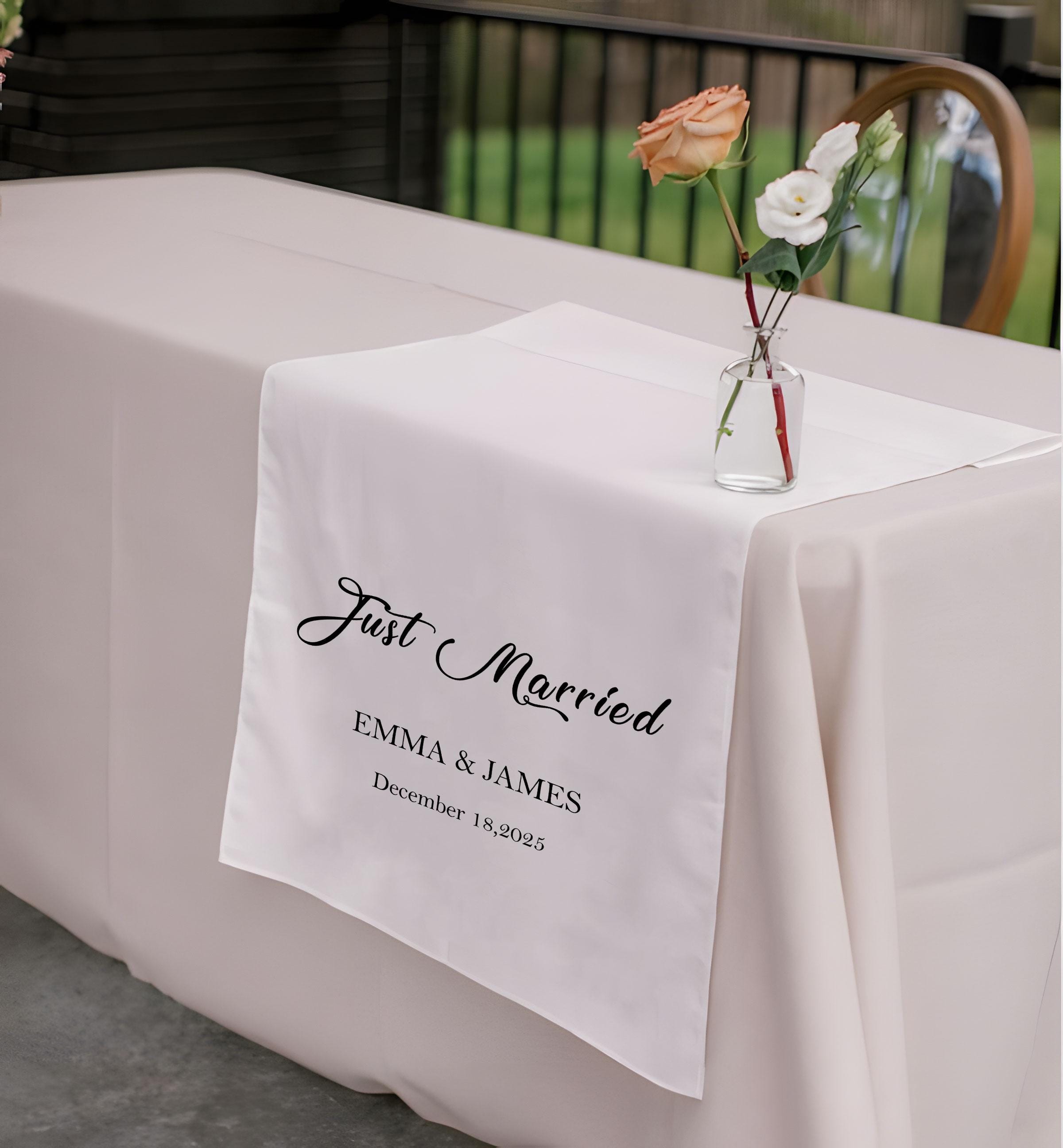 Custom Wedding Table Runner, Personalized Linen Wedding Sign, Sweetheart Table Decor, Just Married Banner, Bridal Table Decoration