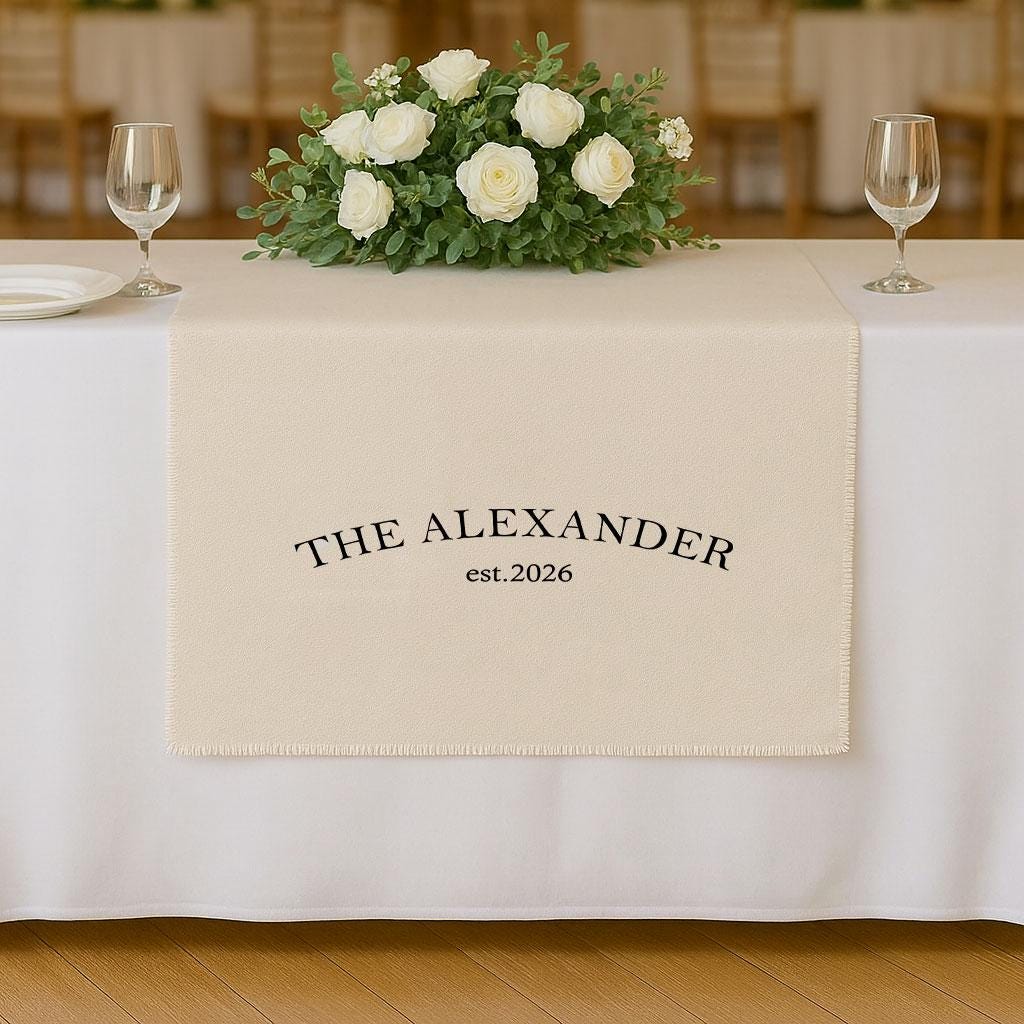Personalized Wedding Table Runner, Custom Family Name Sign, Linen Sweetheart Table Decor, Wedding Reception Banner, Bridal Table Cloth