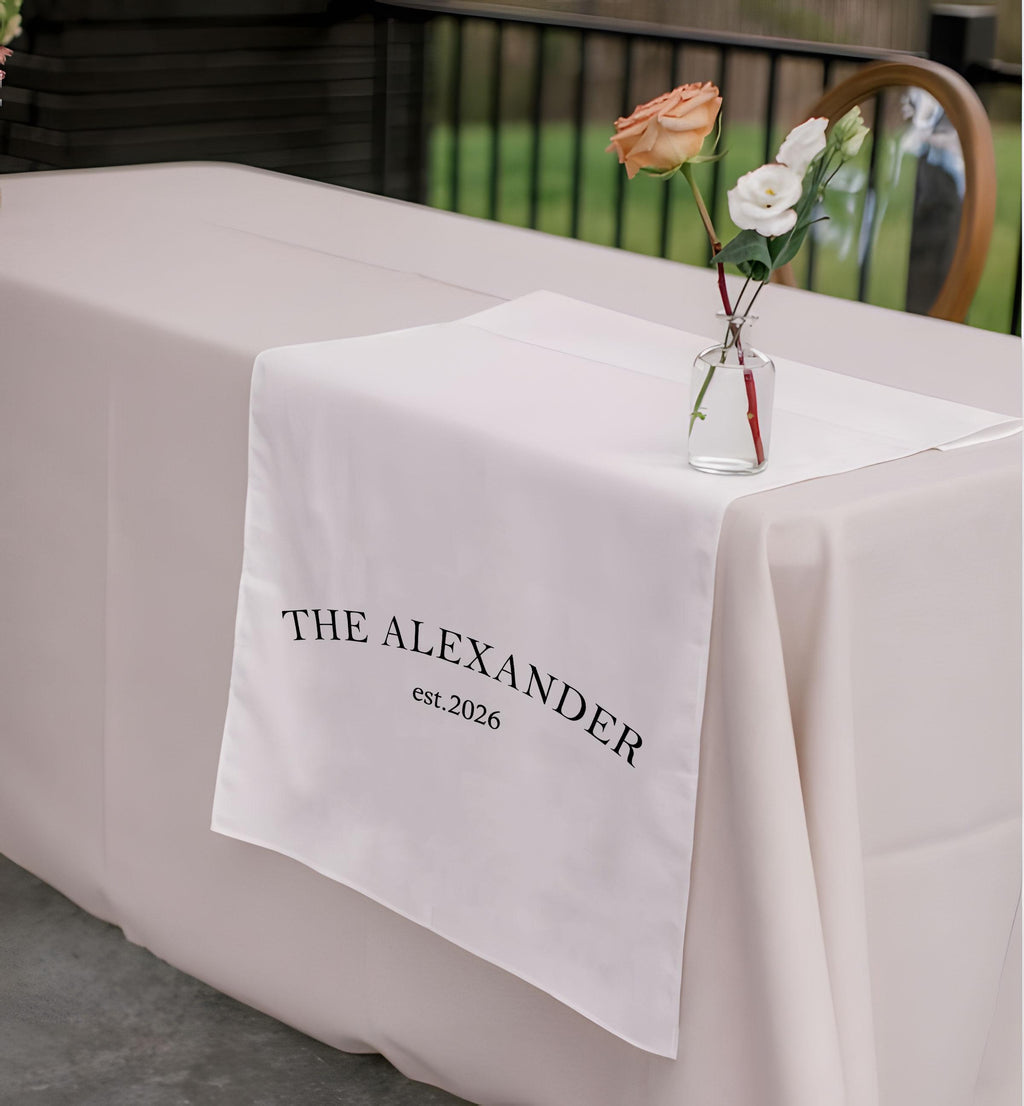 Personalized Wedding Table Runner, Custom Family Name Sign, Linen Sweetheart Table Decor, Wedding Reception Banner, Bridal Table Cloth