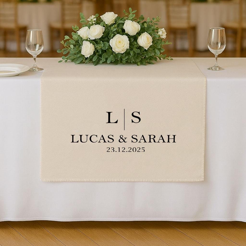 Custom Wedding Table Runner, Linen Wedding Banner, Personalized Wedding Table Decor, Sweetheart Table Sign, Engagement Party Decoration