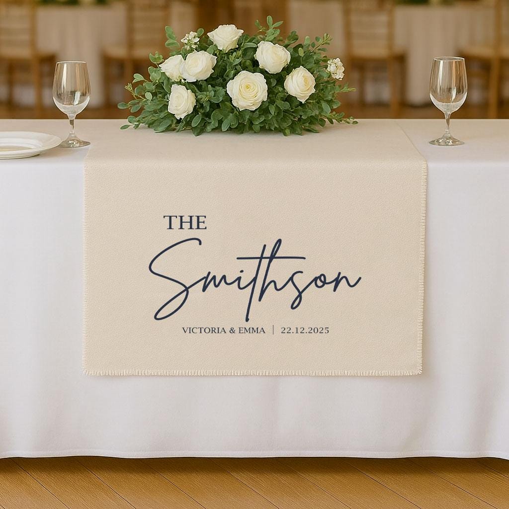 Personalized Wedding Table Runner, Custom Linen Wedding Banner, Sweetheart Table Decor, Family Name Wedding Sign, Bridal Shower Gift