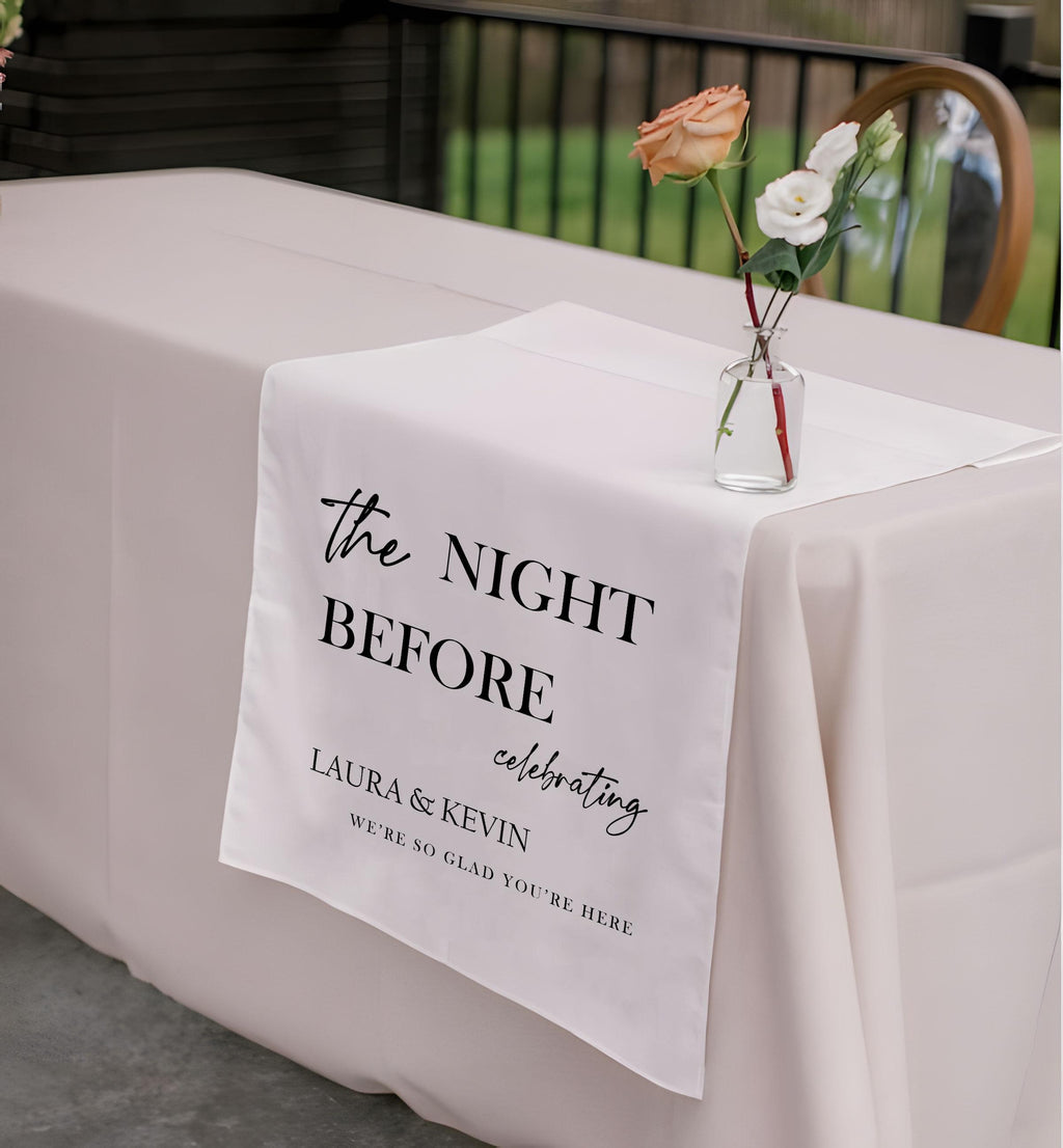 The Night Before Table Runner, Custom Rehearsal Dinner Banner, Personalized Pre Wedding Decor, Linen Wedding Table Decoration, Wedding Sign