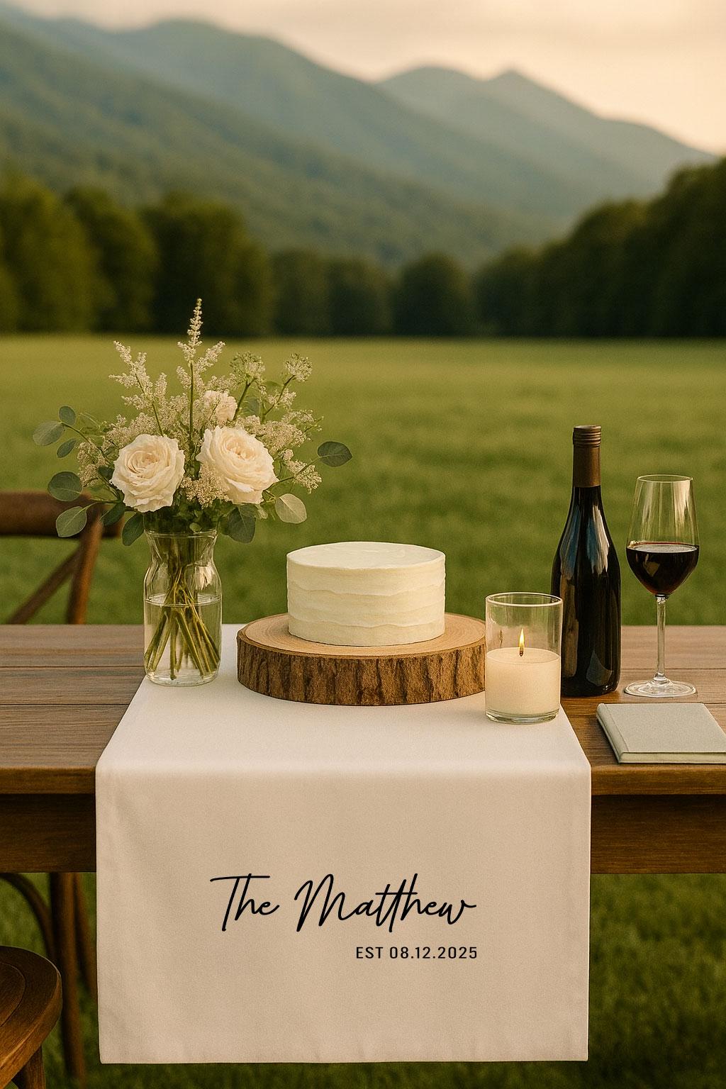 Custom Wedding Cake Table Runner, Personalized Family Name Wedding Decor, Linen Wedding Banner, Sweetheart Table Sign, Anniversary Gift
