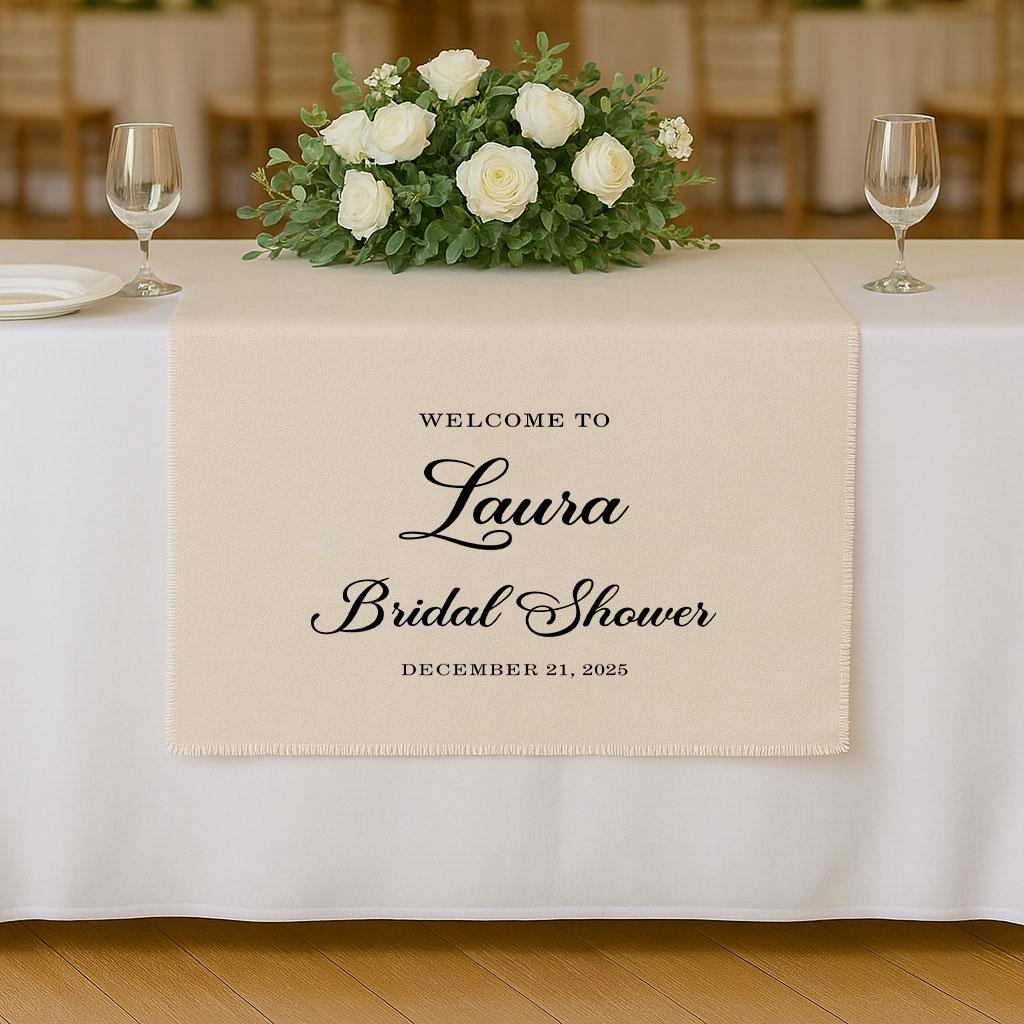 Personalized Bridal Shower Table Runner, Custom Wedding Shower Decor, Linen Cake Table Sign, Engagement Party Banner, Bridal Table Gift