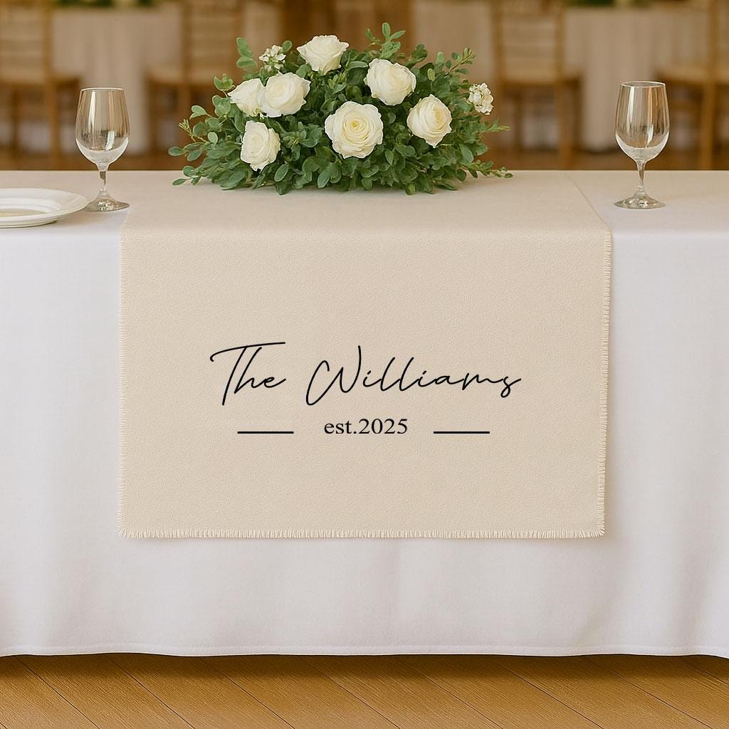 Custom Wedding Table Decor,Personalized Last Name Table Runner, Sweetheart Table Sign,Linen Wedding Banner with Established Year,Bridal Gift