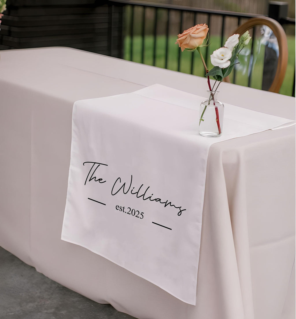Custom Wedding Table Decor,Personalized Last Name Table Runner, Sweetheart Table Sign,Linen Wedding Banner with Established Year,Bridal Gift