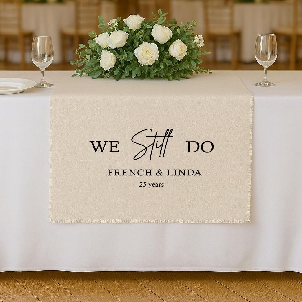 Personalized Anniversary Table Runner, We Still Do Party Decor, Silver Anniversary Banner, Custom Linen Table Sign, Couple Celebration Gift