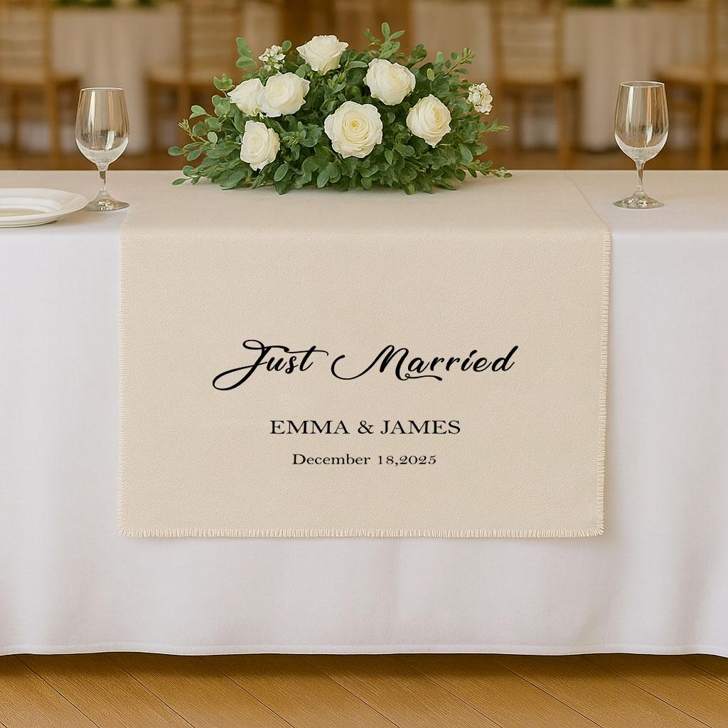 Custom Wedding Table Runner, Personalized Linen Wedding Sign, Sweetheart Table Decor, Just Married Banner, Bridal Table Decoration