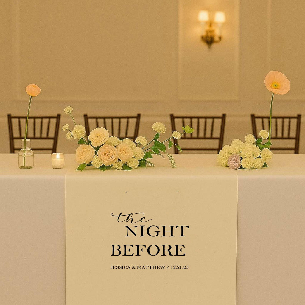 The Night Before Wedding Table Runner, Custom Rehearsal Dinner Decor, Personalized Linen Banner,Engagement Party Decoration,Couple Name Sign