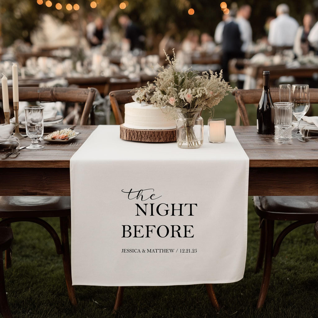 The Night Before Wedding Table Runner, Custom Rehearsal Dinner Decor, Personalized Linen Banner,Engagement Party Decoration,Couple Name Sign