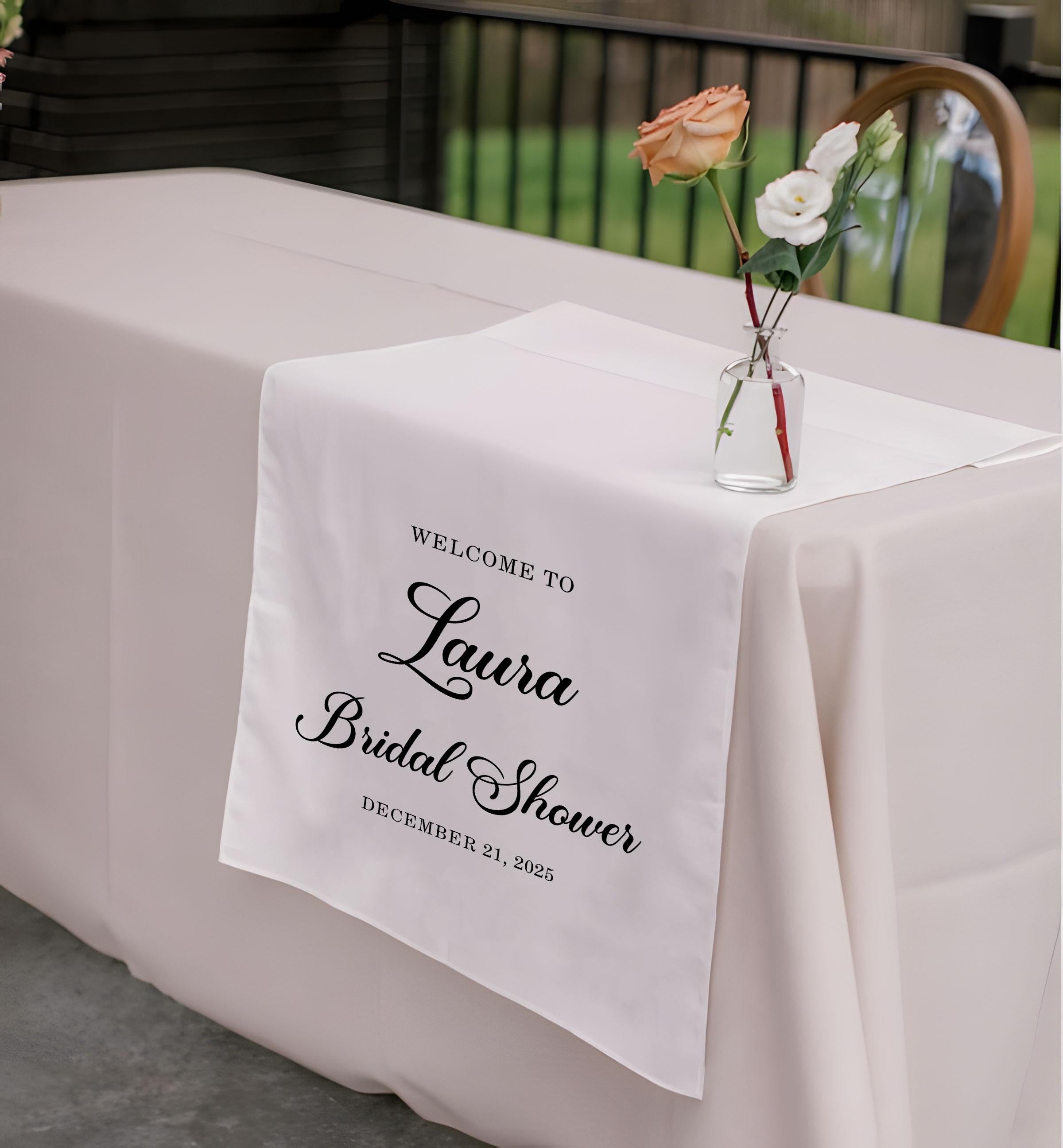 Personalized Bridal Shower Table Runner, Custom Wedding Shower Decor, Linen Cake Table Sign, Engagement Party Banner, Bridal Table Gift