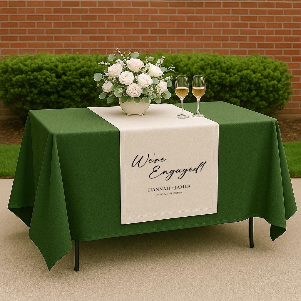 Custom Engagement Table Runner, We’re Engaged Linen Banner, Personalized Engagement Party Decor, Rustic Cake Table Decoration Sign Gift