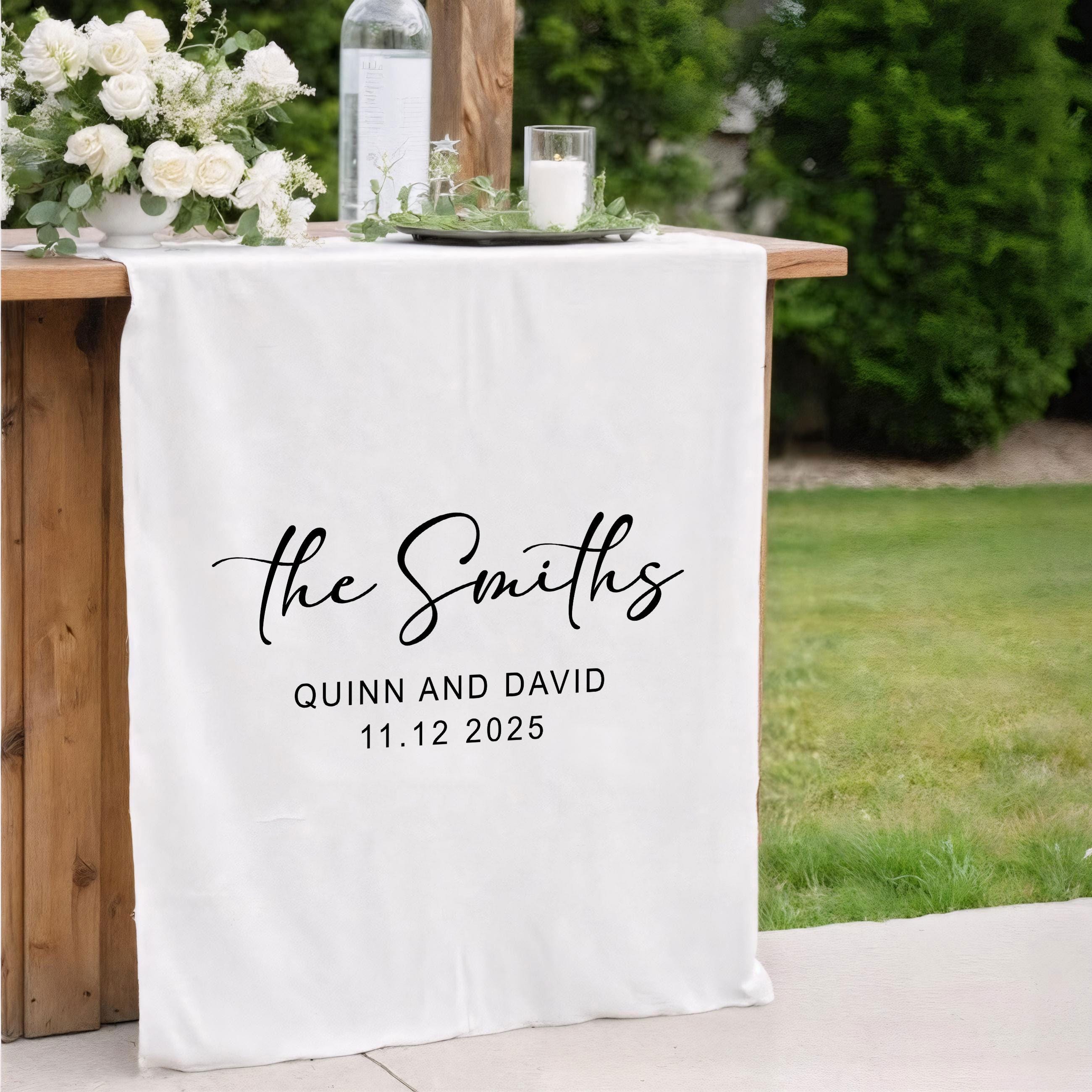 Personalized Wedding Table Runner, Custom Last Name Sign, Linen Table Decor, Sweetheart Table Banner, Wedding Gift for Couple