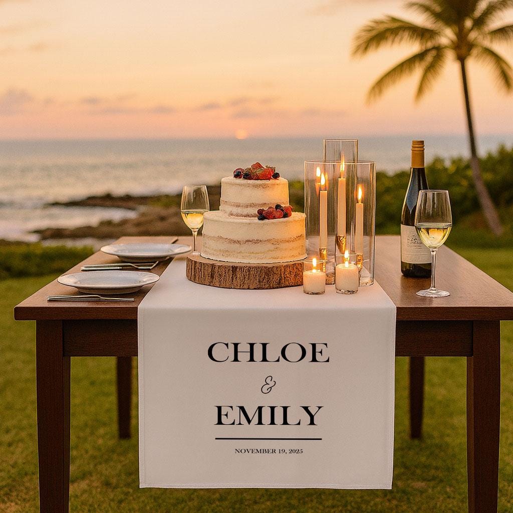 Elegant Wedding Table Decor, Personalized Wedding Table Runner, Custom Linen Wedding Sign, Champagne Bar Sign, Sweetheart Table Decoration