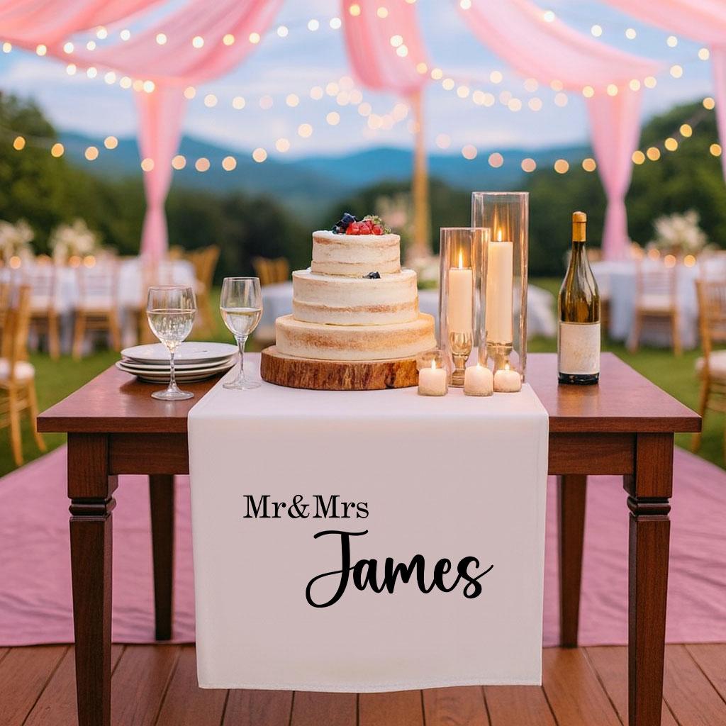 Custom Wedding Table Decor, Personalized Mr & Mrs Table Runner, Elegant Linen Wedding Banner, Modern Wedding Table Sign,Reception Decoration