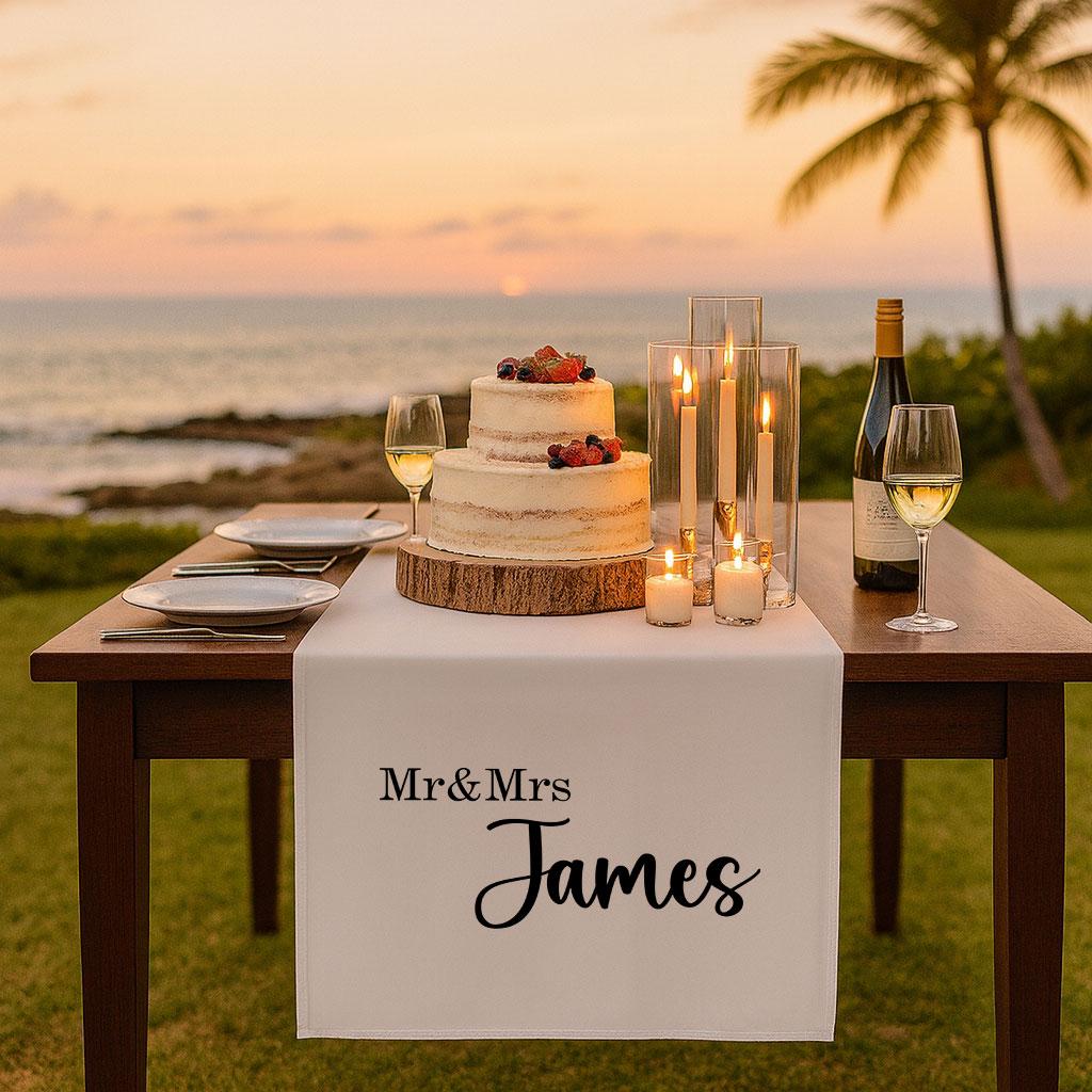 Custom Wedding Table Decor, Personalized Mr & Mrs Table Runner, Elegant Linen Wedding Banner, Modern Wedding Table Sign,Reception Decoration