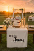 Custom Wedding Table Decor, Personalized Mr & Mrs Table Runner, Elegant Linen Wedding Banner, Modern Wedding Table Sign,Reception Decoration