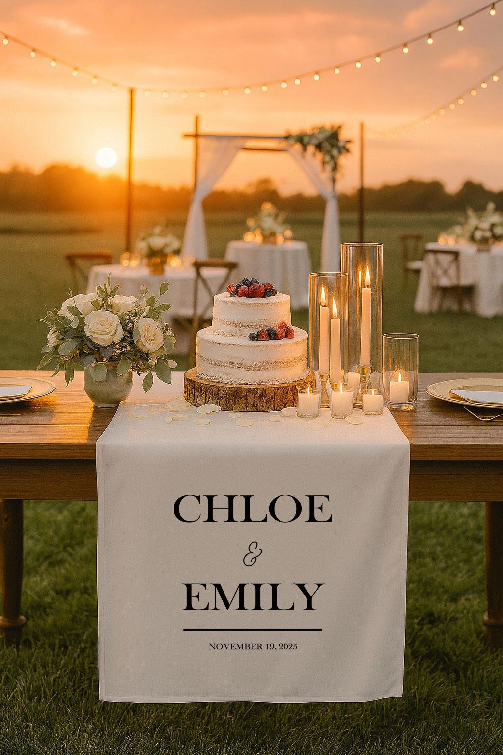 Elegant Wedding Table Decor, Personalized Wedding Table Runner, Custom Linen Wedding Sign, Champagne Bar Sign, Sweetheart Table Decoration