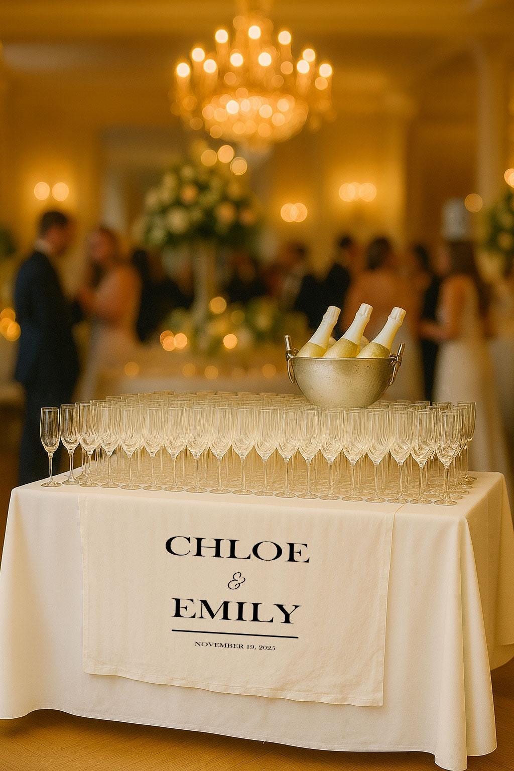 Elegant Wedding Table Decor, Personalized Wedding Table Runner, Custom Linen Wedding Sign, Champagne Bar Sign, Sweetheart Table Decoration