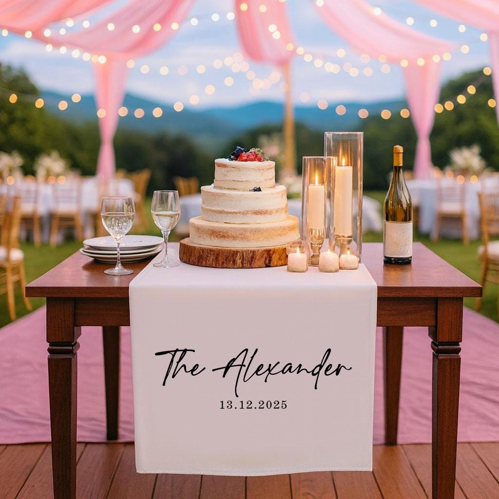 Luxury Wedding Table Decor, Personalized Family Name Table Runner, Custom Linen Wedding Banner, Elegant Reception Decoration, Table Sign
