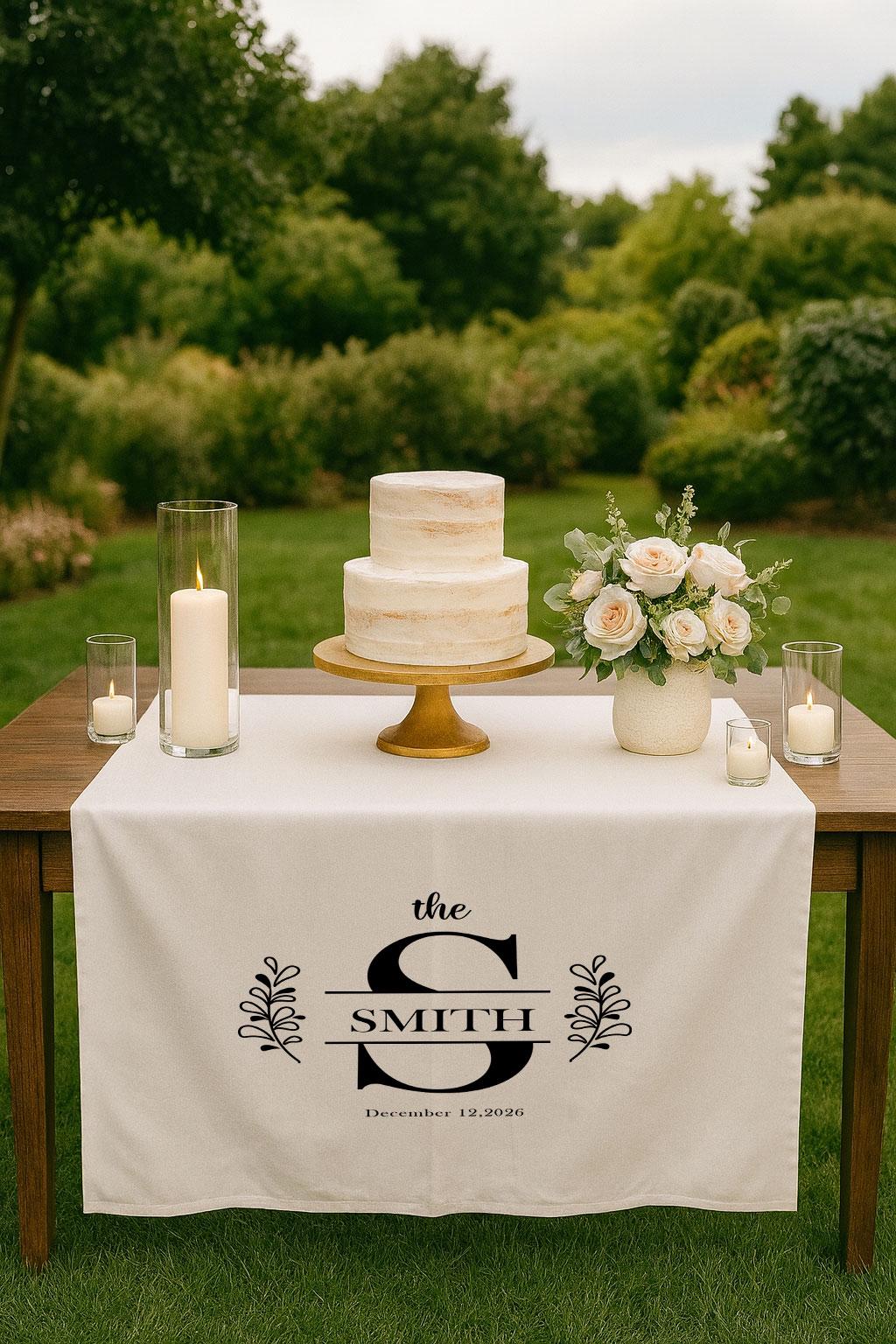 Personalized Wedding Table Runner with Last Name, Custom Linen Table Decor, Elegant Wedding Table Banner, Sweetheart Table Decoration Gift