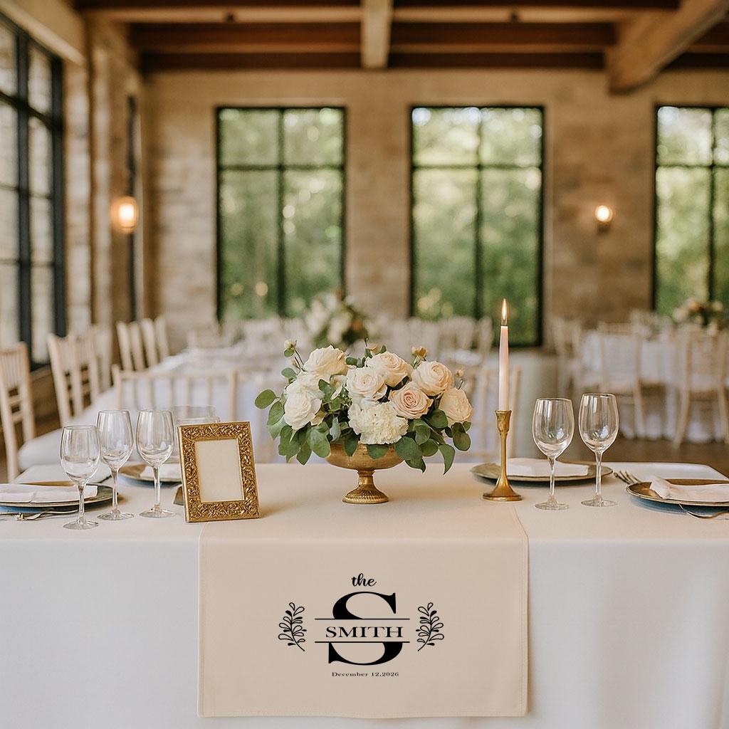 Personalized Wedding Table Runner with Last Name, Custom Linen Table Decor, Elegant Wedding Table Banner, Sweetheart Table Decoration Gift