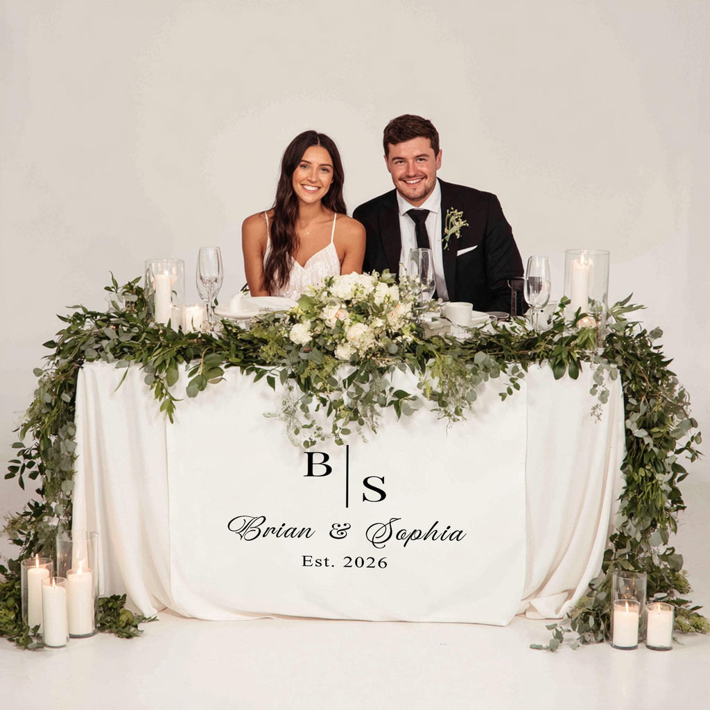 Personalized Wedding Table Runner with Monogram, Custom Linen Sweetheart Table Decor, Elegant Wedding Banner with Names Est Date