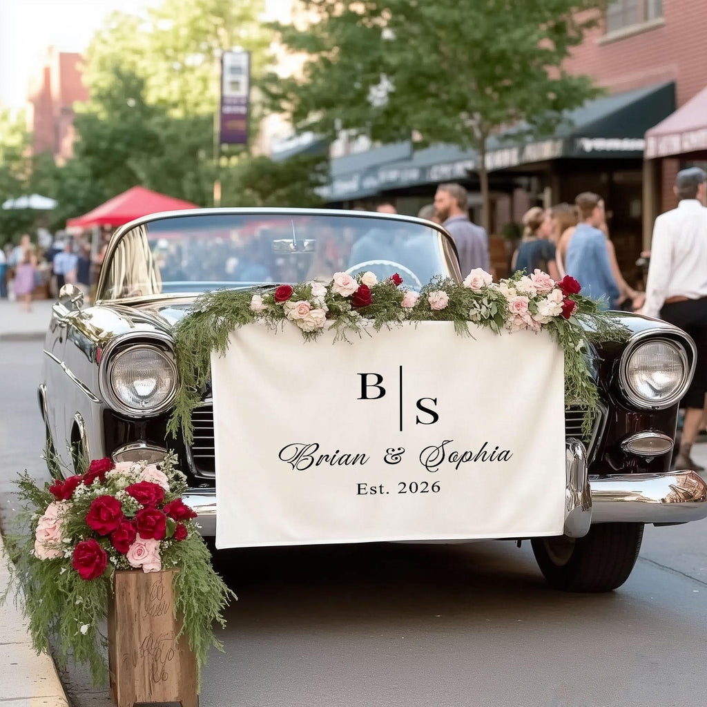 Personalized Wedding Table Runner with Monogram, Custom Linen Sweetheart Table Decor, Elegant Wedding Banner with Names Est Date