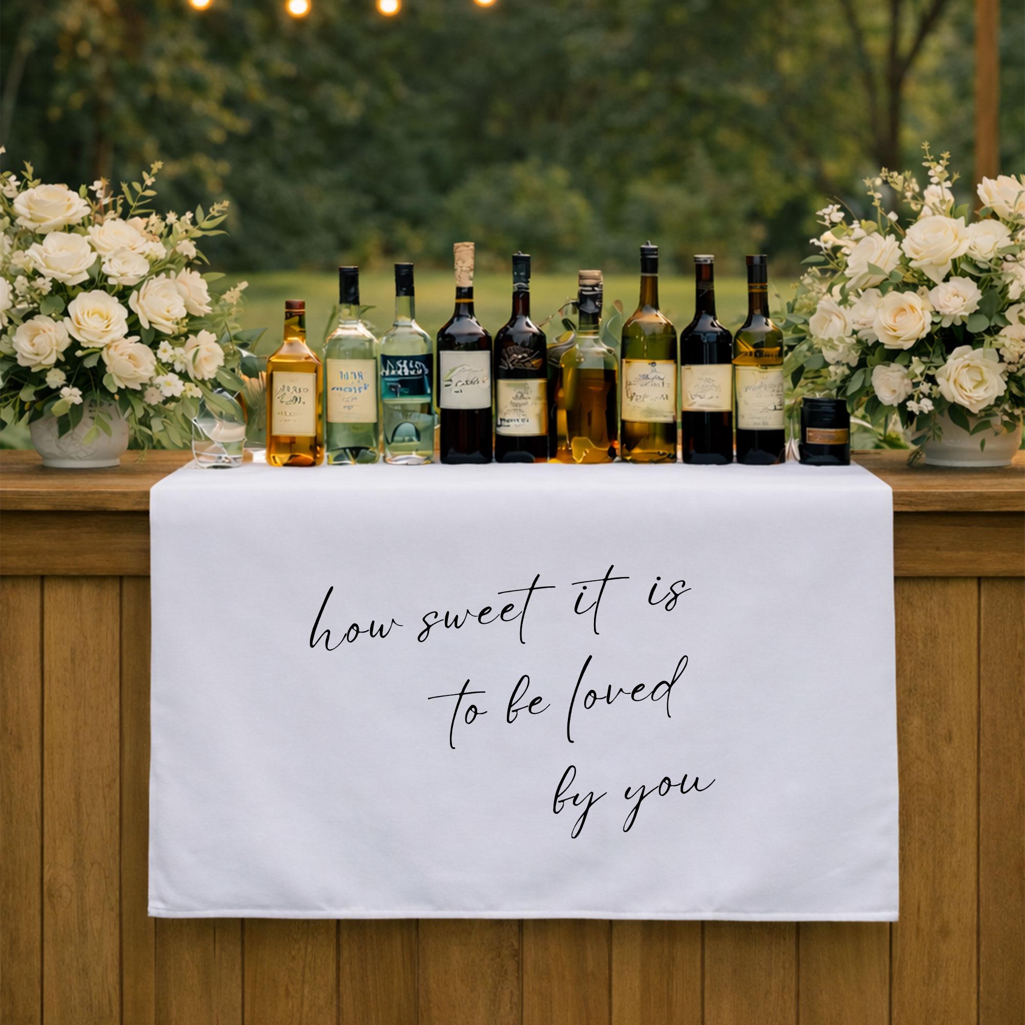 Romantic Wedding Table Runner with Love Quote, Elegant Sweetheart Table Decor for Reception, Custom Head Table Linen Sign