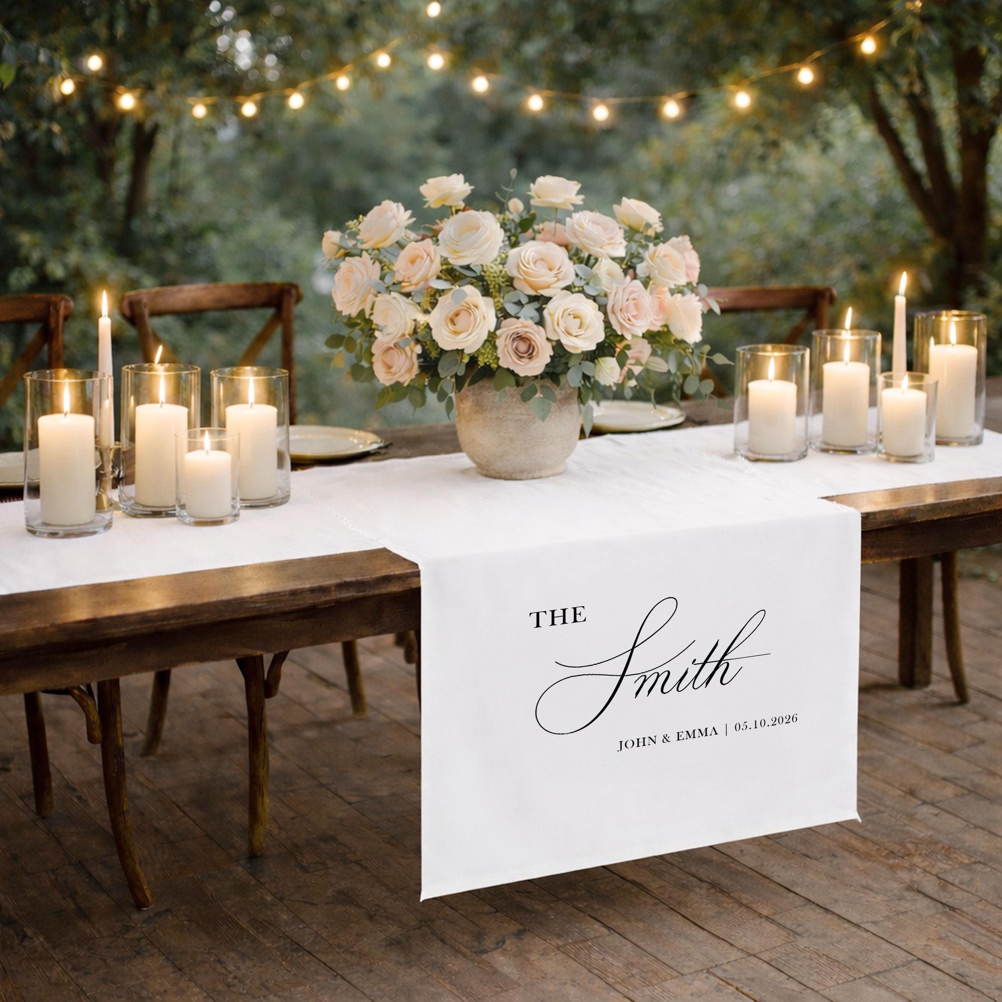 Personalized Wedding Table Runner with Last Name, Custom Sweetheart Table Decor, Elegant Head Table Wedding Banner