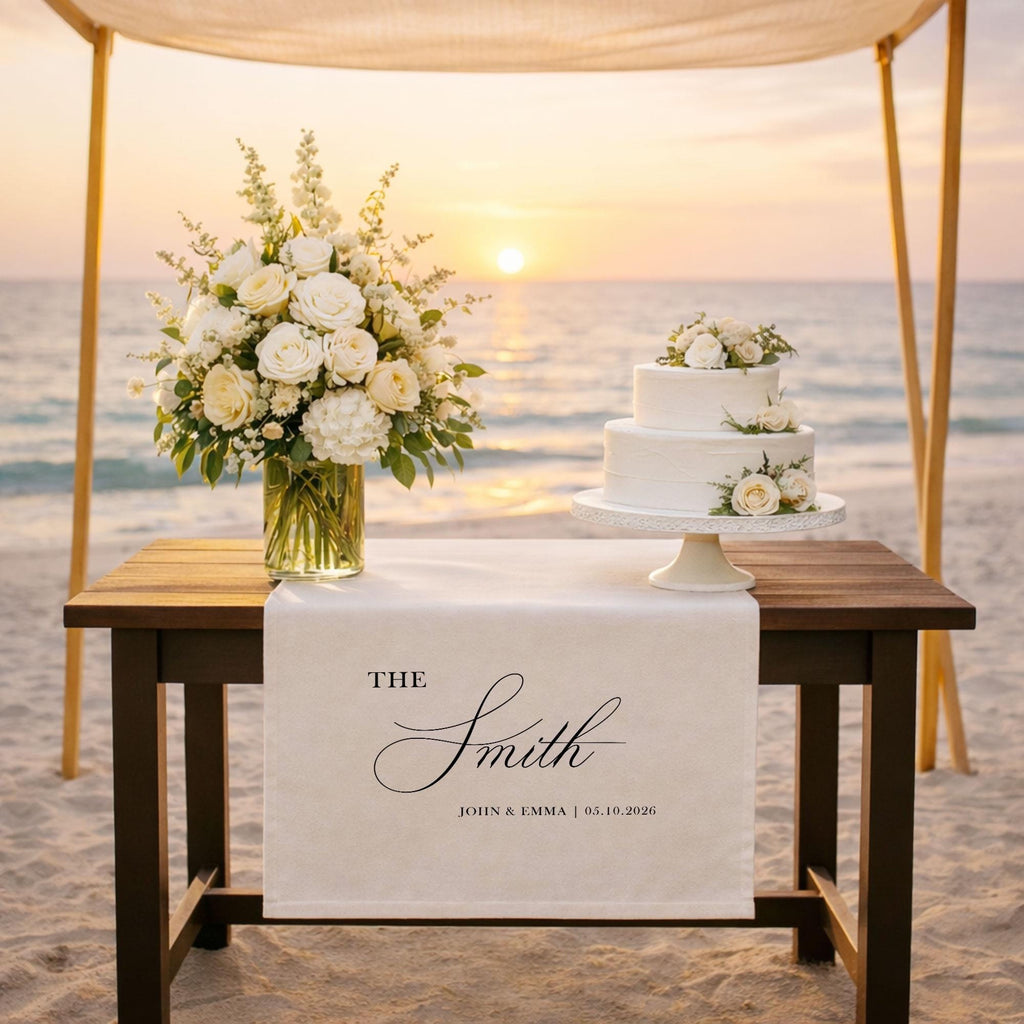 Personalized Wedding Table Runner with Last Name, Custom Sweetheart Table Decor, Elegant Head Table Wedding Banner