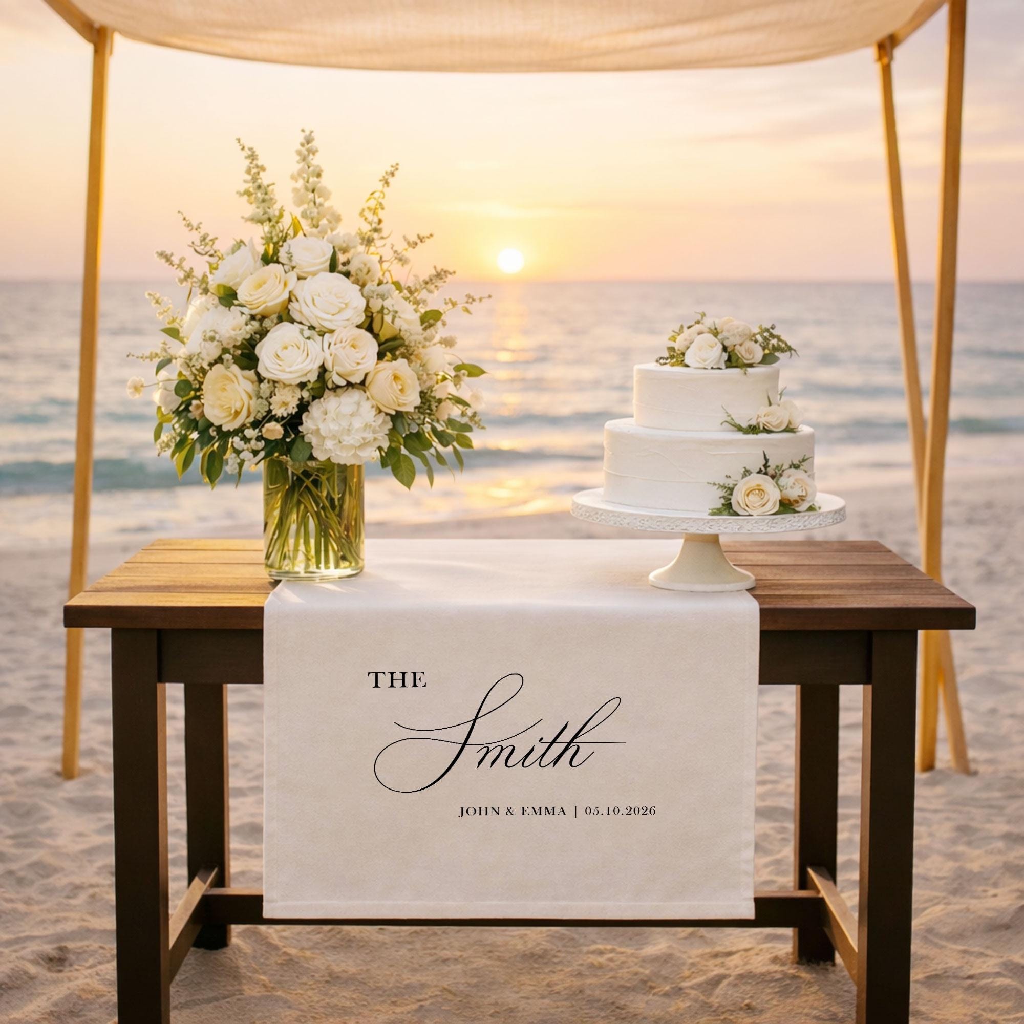 Personalized Wedding Table Runner with Last Name, Custom Sweetheart Table Decor, Elegant Head Table Wedding Banner
