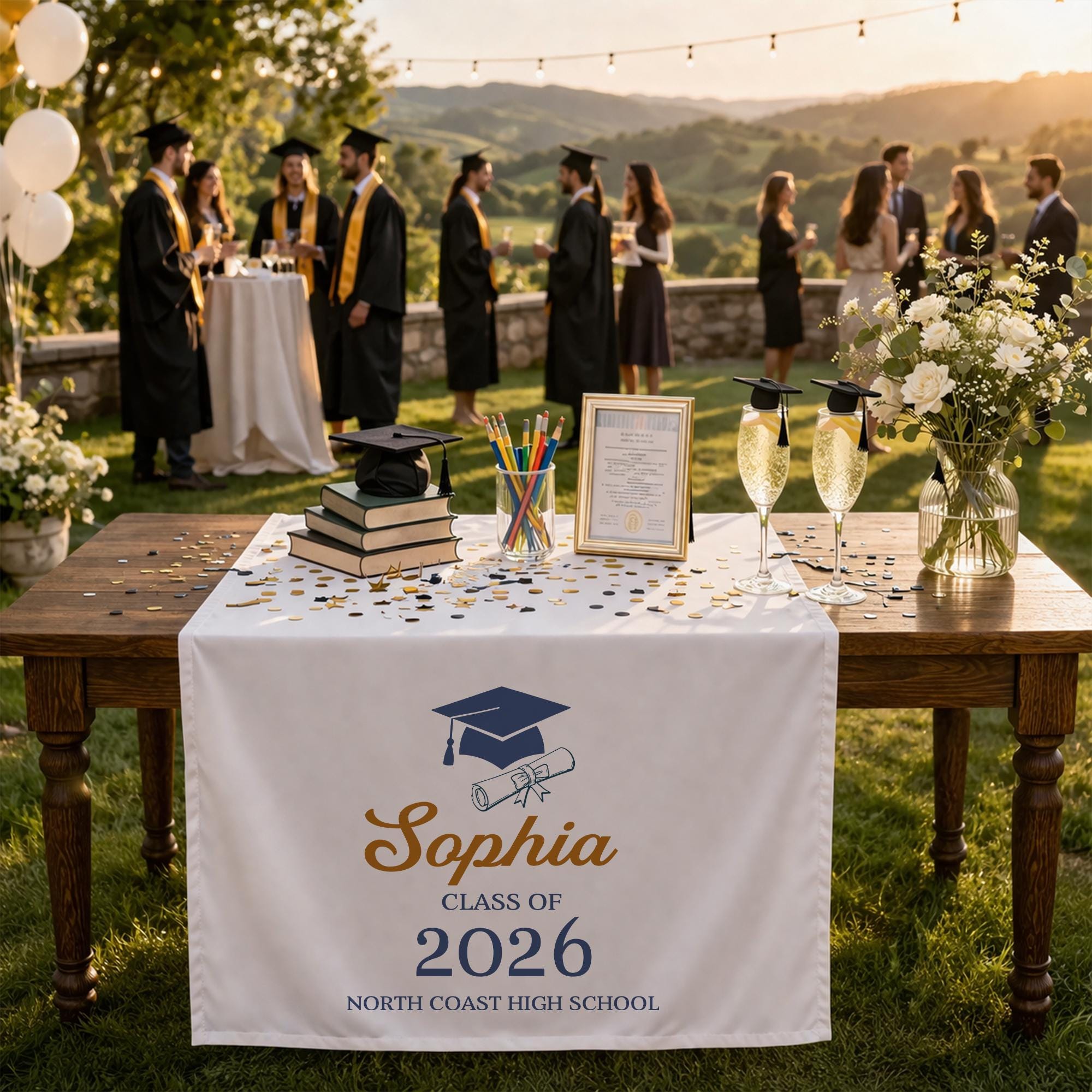 Graduation Table Runner, Personalized Class of 2026, Custom Name Graduation Party Decor, Senior Table Decoration, Graduation Gift Idea