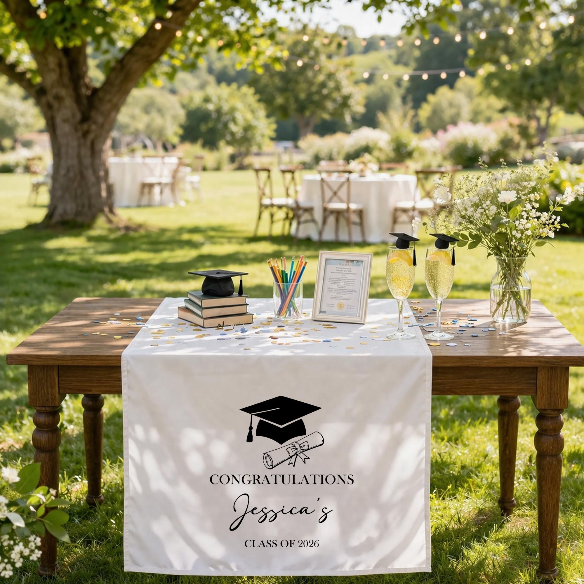 Graduation Table Runner, Personalized Class of 2026, Custom Name Graduation Decor, Minimalist Black White Senior Party Table Decoration